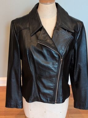 Oscar De La Renta Petite Genuine Leather Motorcycle Jacket 12P